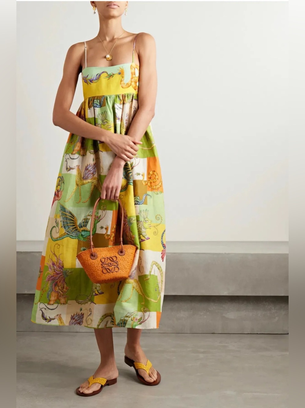 Alemais Jerome Linen Patchwork Midi Sundress